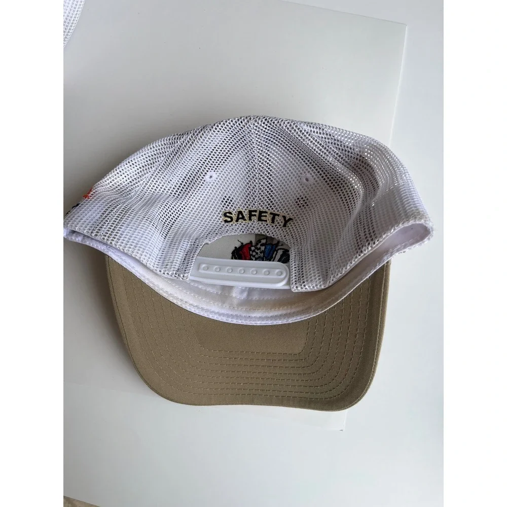 Indy‎ Motor Speedway Trucker Hat Tan White Mesh Snapback Racing Safety Cap